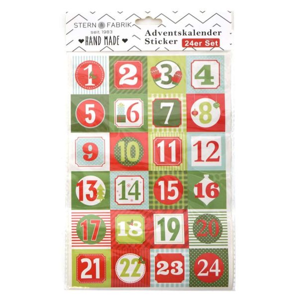Adventskalender Zahlen Sticker, Rot und Grün