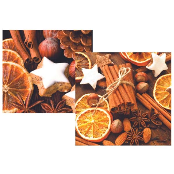 Weihnachtsservietten, Zimt & Orange, sortiert