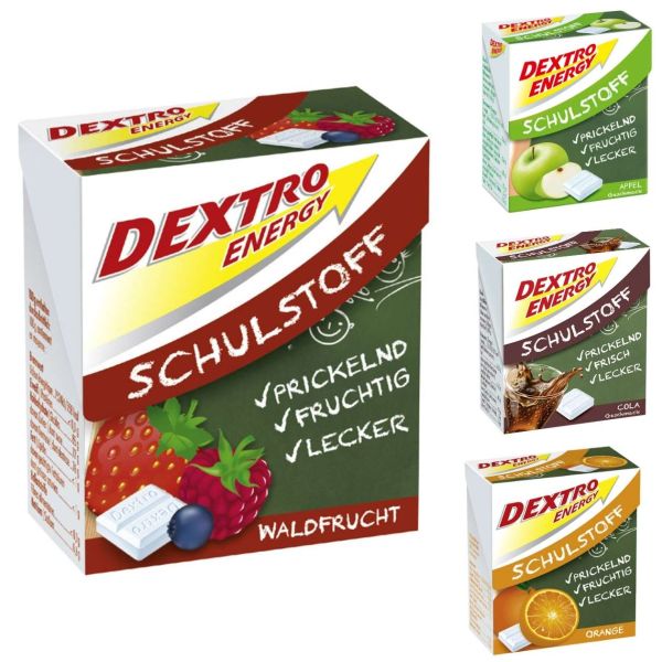 Dextro Energy Schulstoff, verschiedene Geschmacksrichtungen