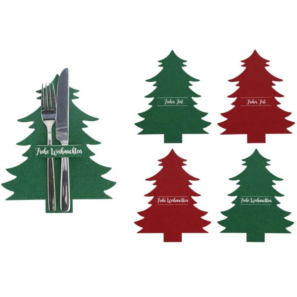 Besteckhalter Weihnachten, Tannenbaum mit Aufdruck, sortiert