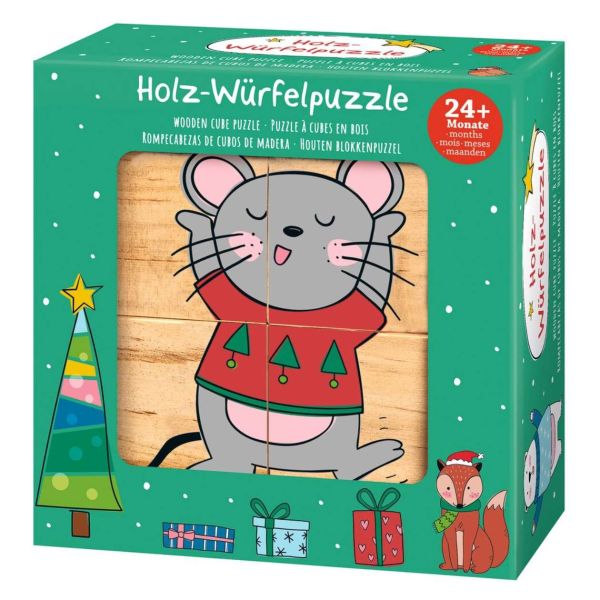 Würfelpuzzle Holz, Weihnachtsfreunde