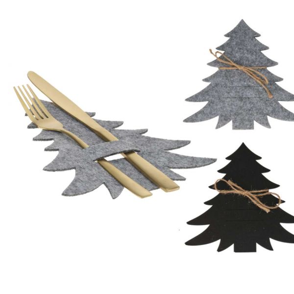 Besteckhalter Weihnachten 4er Set Tannenbaum, schwarz oder grau