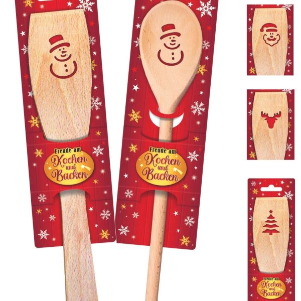 Küchenhelfer Set Holz Weihnachten: Kochlöffel und Pfannenwender, verschiedene Motive