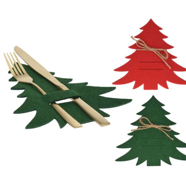Besteckhalter Weihnachten 4er Set Tannenbaum, rot oder grün