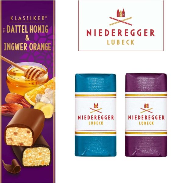 Niederegger Marzipan-Klassiker Duo: Marzipan Dattel-Honig + Ingwer-Orange